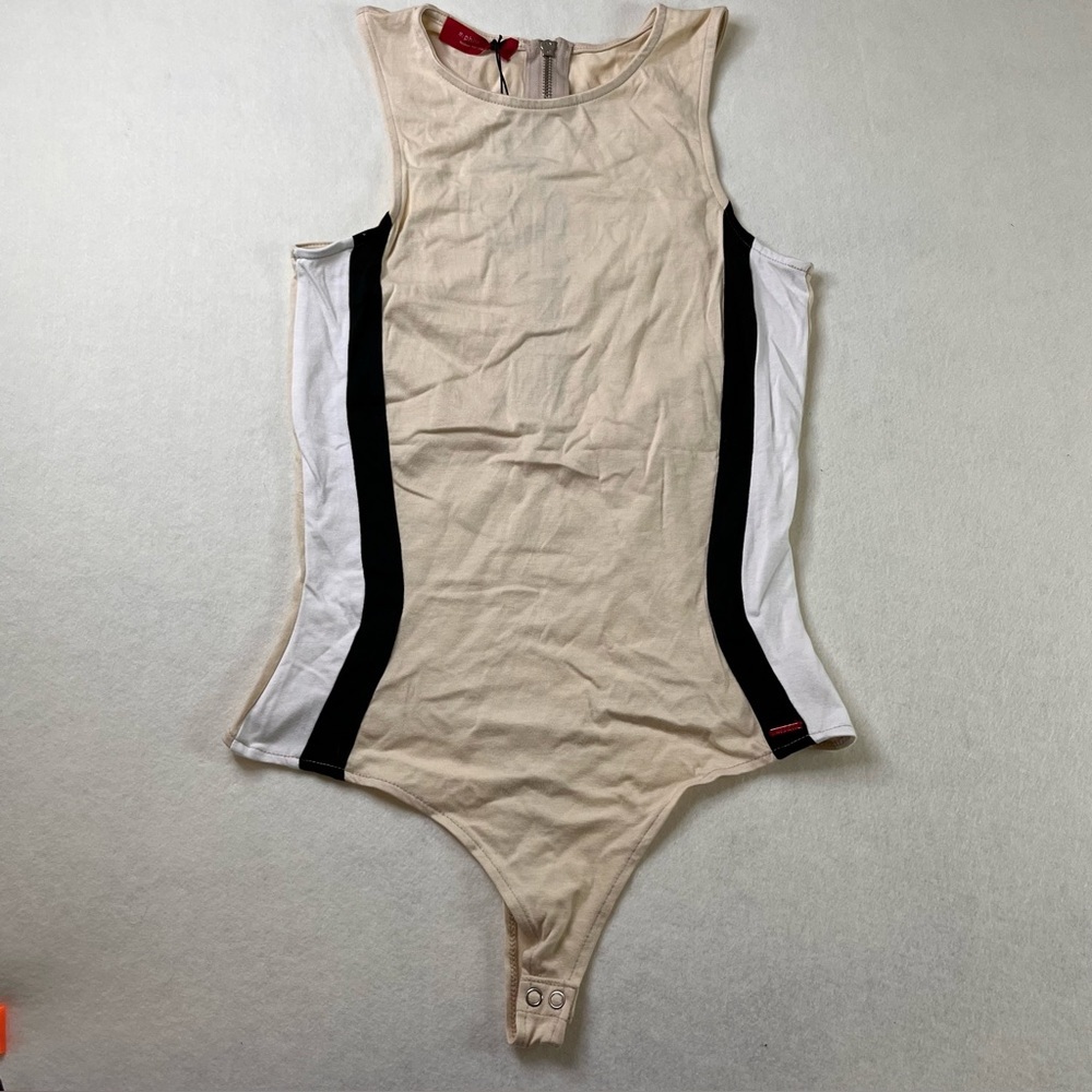 NWT N:Philanthropy Bixby Bodysuit Tan Black and White Stripes Size Medium